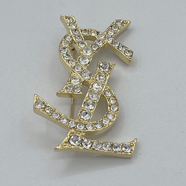 極美品 イヴサンローラン ブローチ YSL ラインストーン ゴールド金具