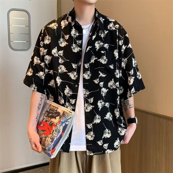 【残りわずか】アロハシャツ ハワイシャツ メンズ 花柄 ブラック Lサイズ