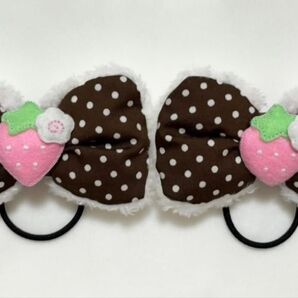 いちごなるとリボンヘアゴム(水玉ホワイトチョコ)2点セット