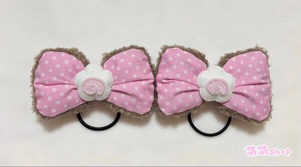 なるとリボンヘアゴム(チョコいちご水玉)2点セット