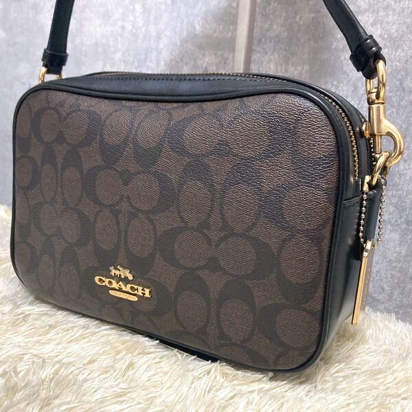【美品】COACH コーチ ショルダーバッグ レザー PVC ジェス 大容量 ブラウン 茶 チャーム シグネチャー 2way