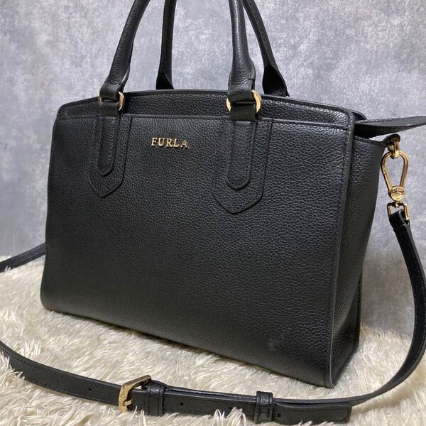 【美品】FURLA フルラ ノラ ショルダーバッグ レザー 本革 ブラック 黒 2way ハンドバッグ