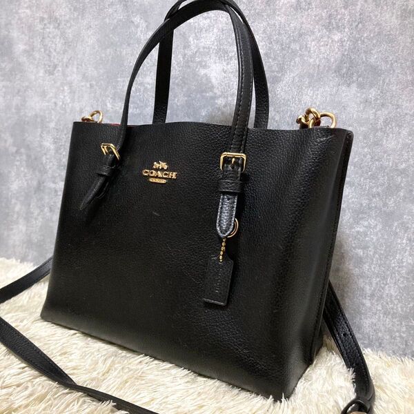 【美品】COACH コーチ モリー ショルダーバッグ 2way ブラック 黒 レザー 本革 ハンドバッグ チャーム ロゴ金具