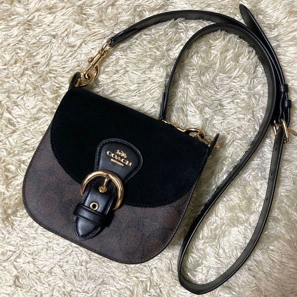 【極美品】COACH コーチ クリオ ショルダーバッグ レザー PVC スエード ブラウン ブラック 2way ハンドバッグ
