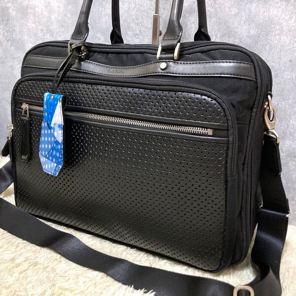 【極美品】ポールスミス ビジネスバッグ ナイロン レザー ブラック A4収納可 2way ショルダーバッグ パンチング
