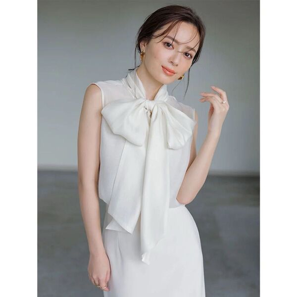 anuans アニュアンス 2wayシアーボリュームタイブラウス アイボリー フリーサイズ 夏服 ノースリーブ トップス