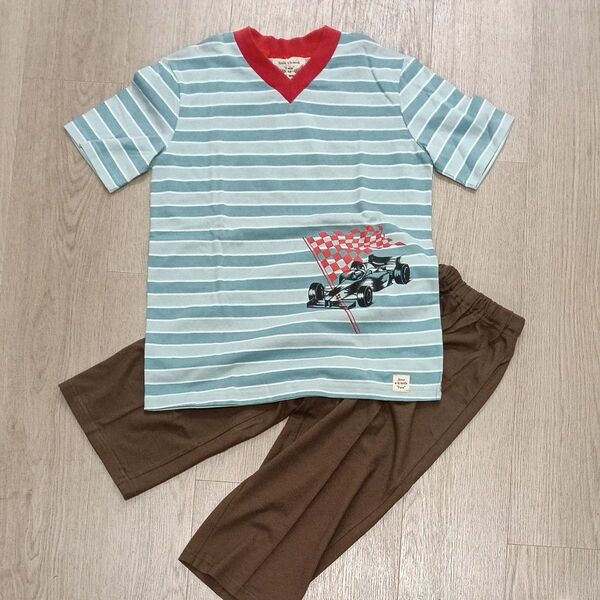 ワコール キッズパジャマ ボーダー柄Tシャツ 七分丈パンツ サイズ8号 身長125-140 未使用 綿100%