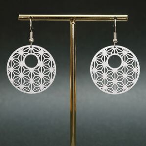 フックピアス 麻の葉模様(銀) 丸型 おしゃれ 縁起物 和柄 日本