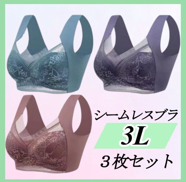 3L シームレスブラ ノンワイヤー 大きい ナイトブラ 着痩せ 美胸 まとめ売り レース 美乳 美胸 ナイトブラ ノンワイヤー