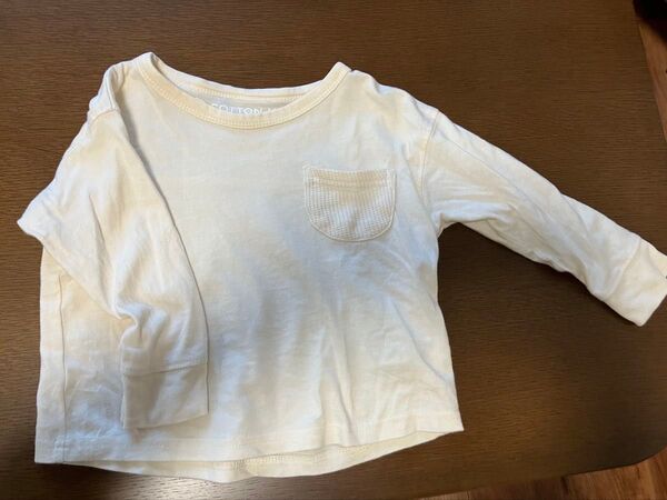 無地アイボリー長袖Tシャツ サイズ90 綿100% 胸ポケット付き