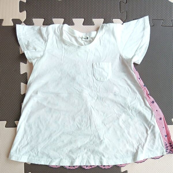 ブランシェス Tシャツ 110cm 半袖 トップス 女の子 ストライプ 赤