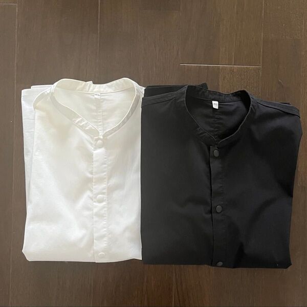 【美品 まとめ売り】綿混ストレッチ半袖スタンドカラーシャツ婦人M~L・白、黒