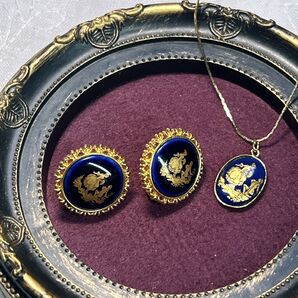ヴィンテージ ブルーエナメル ジュエリーセット アクセサリー ヴィンテージ リモージュ