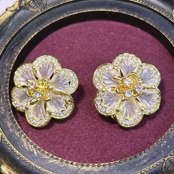 豪華花モチーフ クリスタルイヤリング イヤリング フラワー ヴィンテージ アクセサリー