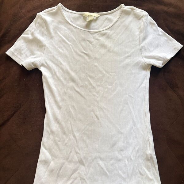 H&Mのリブティシャツ トップス Tシャツ 白 カットソー エイチアンドエム 半袖