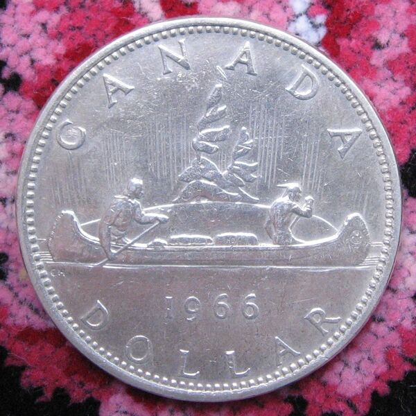 カナダ 1966年 1 ドル銀貨 カヌー