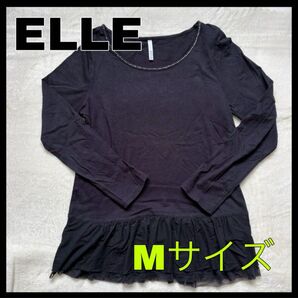 ELLE トップス Mサイズ ブラック ラインストーン フリル