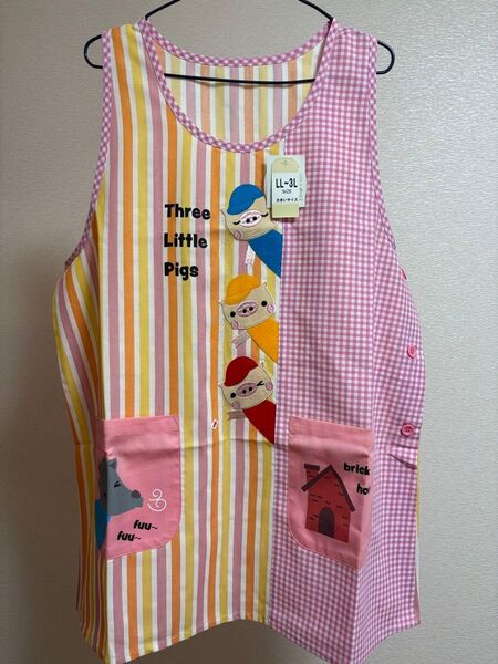 新品訳あり大きいサイズ3匹の子ぶたエプロン 保育士2L−3L
