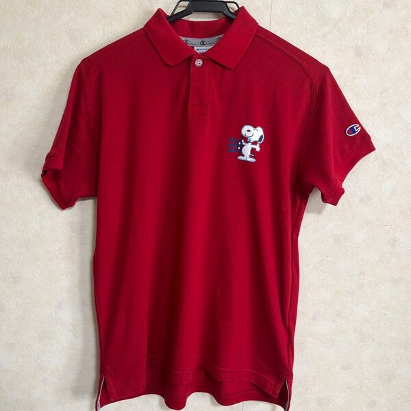 BEAMS GOLF×CHAMPION×PEANUTS シャツ トリプルコラボ ゴルフ 半袖ポロシャツ レッド 半袖 ポロシャツ