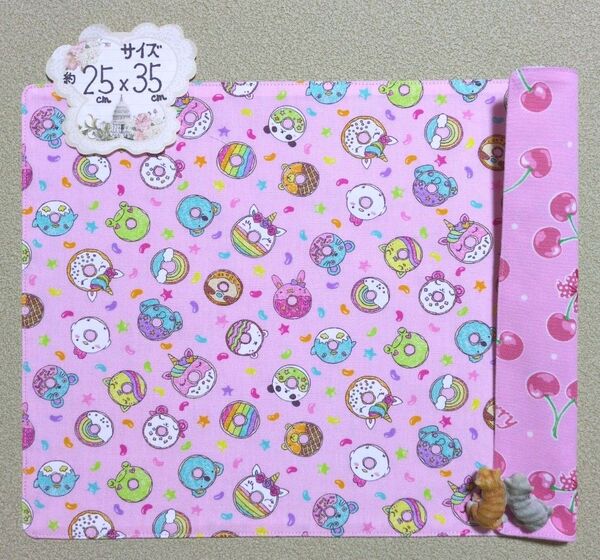 926:ユニコーンドーナツ柄♪リバーシブルランチョンマット☆ハンドメイド☆パンダ☆動物☆さくらんぼ☆