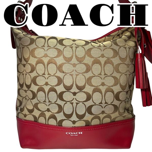 【極美品】COACH コーチ トートバッグ シグネチャー レッド お洒落 レディース 2WAYバッグ