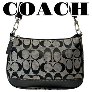 【美品】COACH コーチ アクセサリーポーチ 2WAYバッグ シグネチャー ブラック お洒落 ショルダー