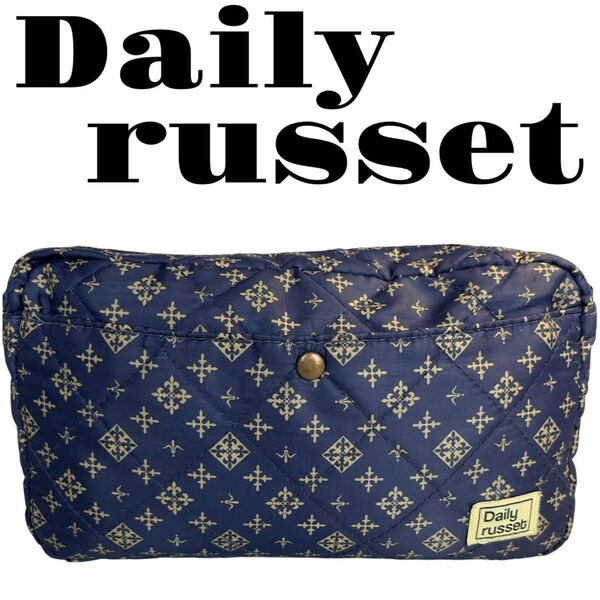 Daily russet デイリーラシェット ネイビー ポーチ バッグインバッグ 総柄 コンパクト バッグインバッグ