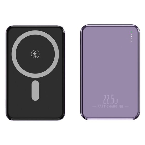 パープル/モバイルバッテリー 10000mAh ワイヤレス充電 強力マグネット 急速充電 2台同時充電