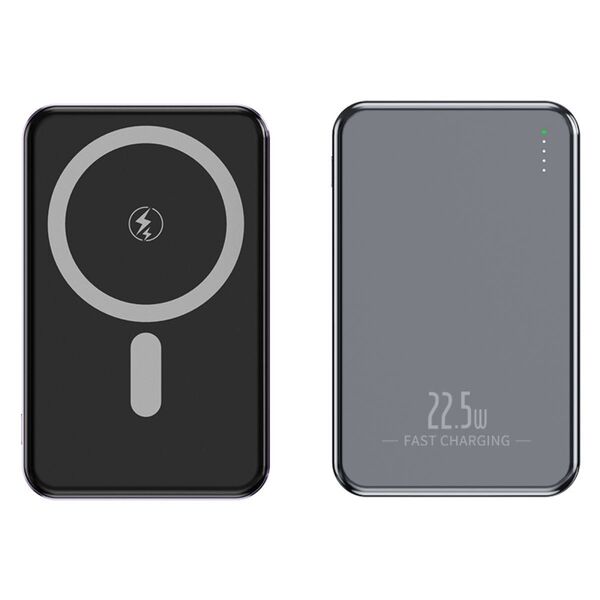 ダークグレー/モバイルバッテリー 10000mAh ワイヤレス充電 強力マグネット 急速充電 2台同時充電