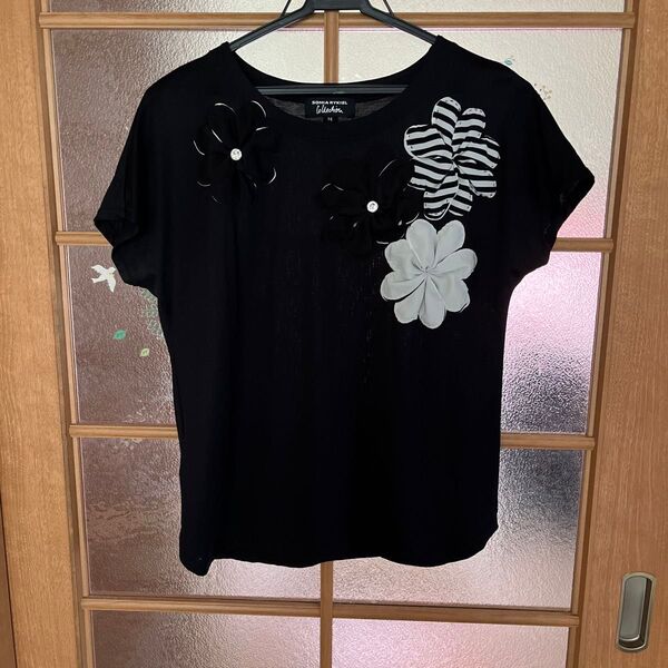 SONIA RYKIEL ソニアリキエル トップス カットソー ブラック 花柄 花柄モチーフ 半袖