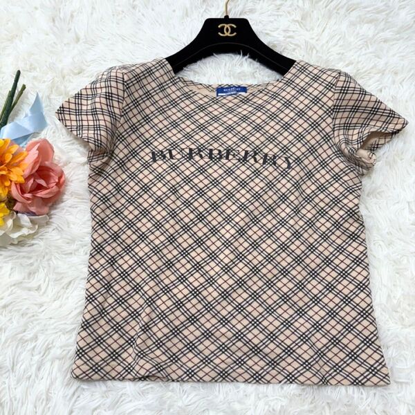 Burberry Blue labelバーバリーブルーレーベル Tシャツ カットソー 半袖 ノバチェック ベージュ 総柄 ロゴ