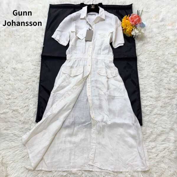 新品タグ付き Gunn Johansson グン ヨハンソン リネン100% ロング マキシ シャツワンピース ベルトデザイン