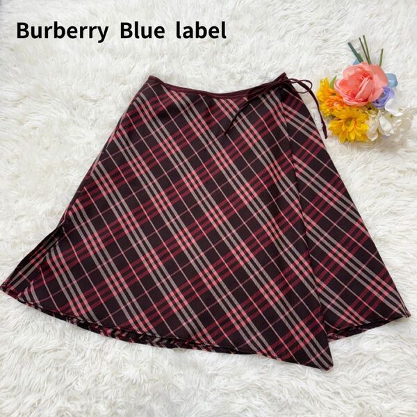 正規品 Burberry バーバリーブルーレーベル ラップ風 巻きスカート風 リボン フレア ノバチェック