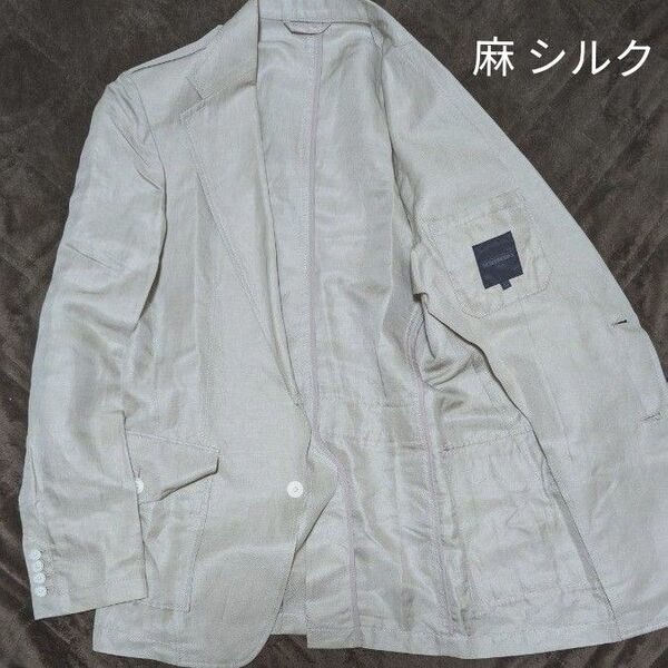 DESIGN WORKS 麻シルク薄手テーラードジャケット 44 M~L