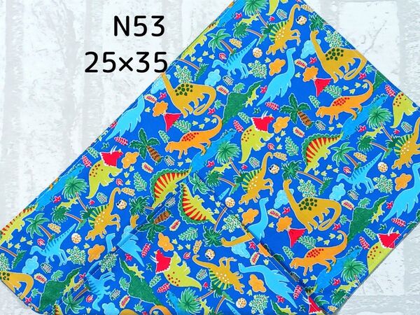 N53 ランチョンマット 恐竜柄 青色 両面同柄 給食 ナフキン ハンドメイド