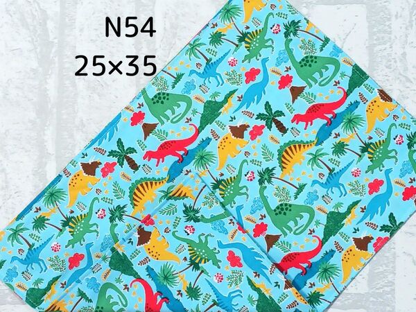 N54 ランチョンマット 恐竜柄 水色 両面同柄 給食 ナフキン ハンドメイド