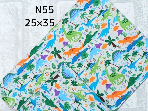 N55 ランチョンマット 恐竜柄 淡グレー 両面同柄 給食ナフキン ハンドメイド