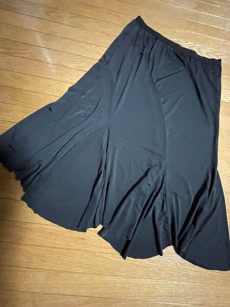 ストレッチフレアスカート 黒 ロングミモレ丈スカート ペチコート ダンス SABUROKU
