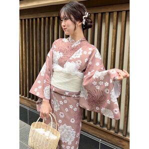 古典花柄浴衣セット ピンク◆和柄 桜 レトロ 可愛い レディース 浴衣 作り帯