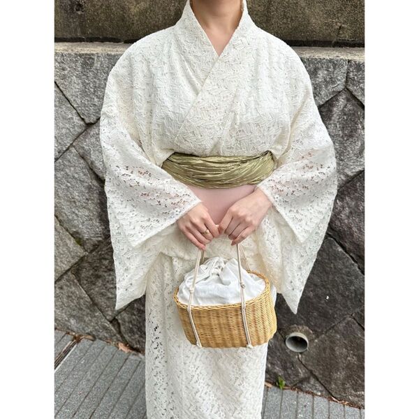 レース浴衣セット ホワイト 新品◆夏 着物 レディース 兵児帯 総レース 和装