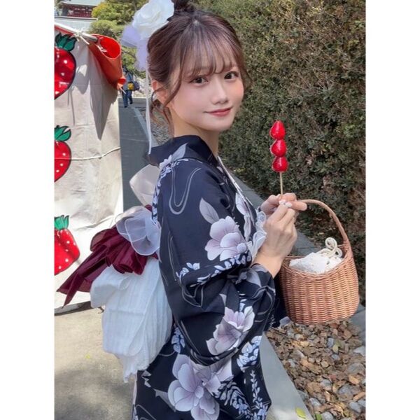 藤ながれ浴衣セット◆濃紺地×ボルドー作り帯◆和柄 美人 シック 大正ロマン
