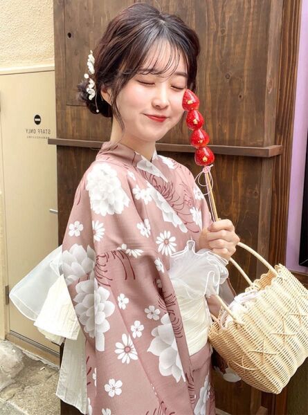 古典花柄浴衣セット ピンク◆和柄 桜 レトロ 可愛い レディース 浴衣 作り帯
