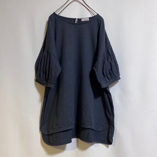 ◆Samansa Mos2◆ パフスリーブ 半袖Tシャツ ダークグレー ゆったり