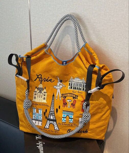 ショルダーベルトつき エコバッグ トートバッグ ハンドバッグ 2WAY 人気 可愛い 刺繍 大容量 軽量 レディース かばん