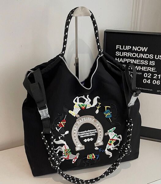 ショルダー紐つき ストラップつき 2WAY ショルダーバッグ トートバッグ エコバッグ 刺繍 レディース 軽量 かばん バック
