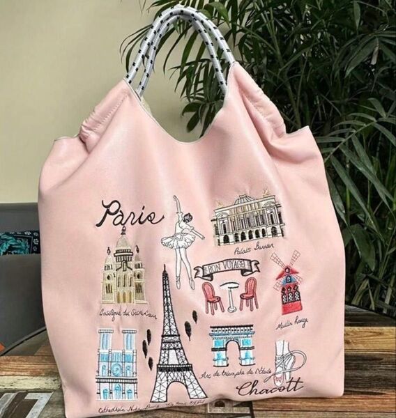 エコバッグ トートバッグ ボールアンドチェーン レザータイプ 人気 刺繍 おしゃれ パリ 普段使い 上品 大人 学生 かばん