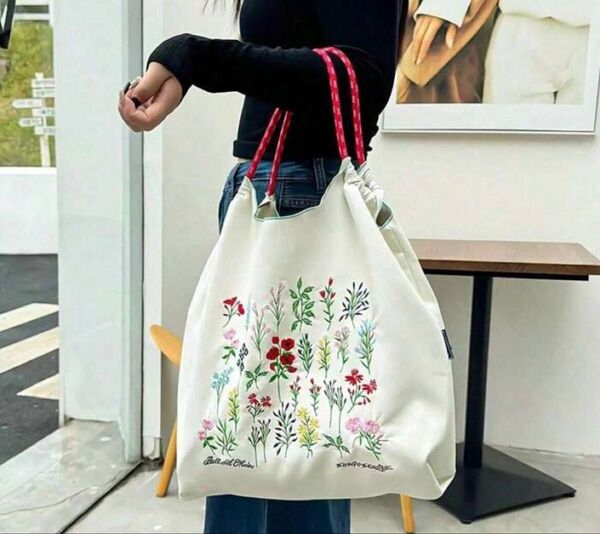 レザータイプ エコバッグ トートバッグ ボールアンドチェーン 刺繍 韓国 流行り カバン トレンド 軽量 買い物バッグ かばん