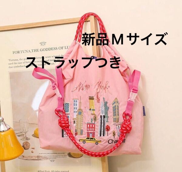 ストラップつき 2way トートバッグ エコバッグ ハンドバッグ 刺繍バッグ ナイロン 軽量 春夏 可愛い 人気