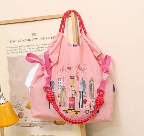 エコバッグ ショルダーバッグ ストラップつき ハンドバッグ トートバッグ ナイロン 刺繍バッグ 人気 春夏 アウトドア 軽量バッグ