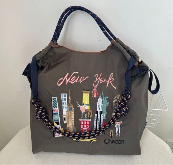 ショルダーベルト付 エコバッグ トートバッグ BIG肩掛けトートバッグ 刺繍 2way パリ 人気 春夏 可愛い ナイロン 軽い